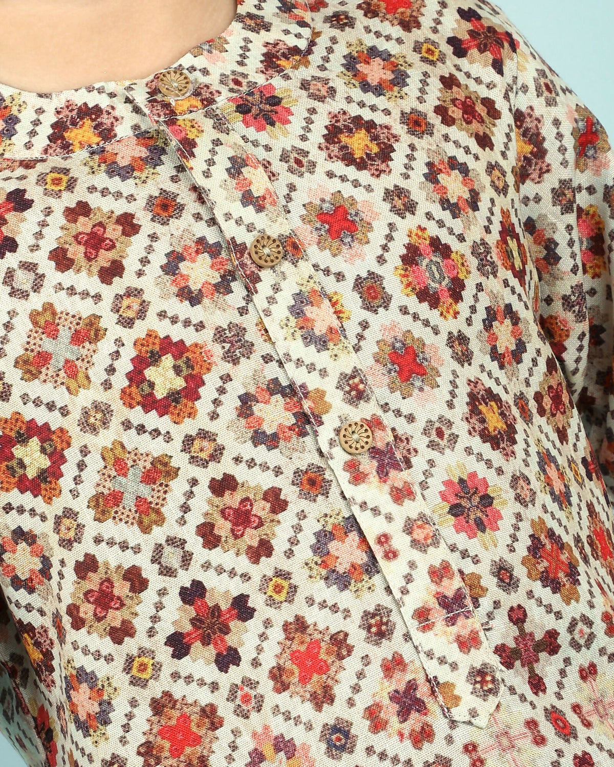 Image 5 of Joban Fashion Kids Island Cotton Full Sleeves Printed Kurta and Pyjama- Maroon