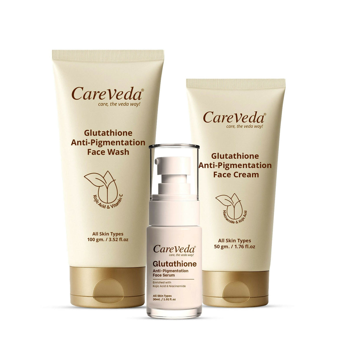 Image 1 of Pack of 1 for the product CareVeda Glutathione Skin Care Set of 3 | Face Cream & Face Wash, Face Serum for Bright, Even-Toned Skin | Anti-Pigmentation & Glow Boost | For Men & Women