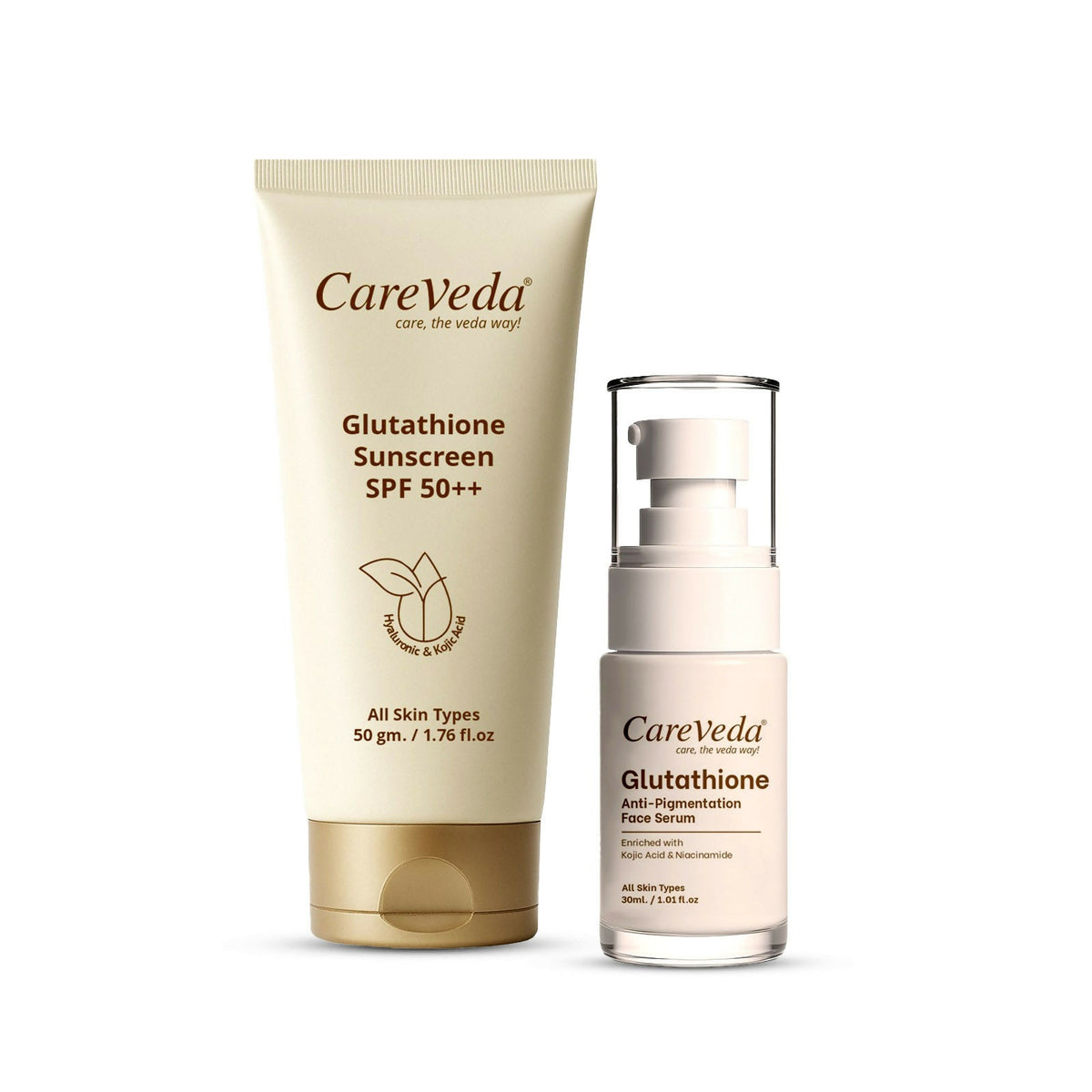 Image 1 of Pack of 1 for the product CareVeda Glutathione Skin Care Set of 2 | Face Serum & Sunscreen for Bright, Even-Toned Skin | Anti-Pigmentation & Glow Boost | For Men & Women