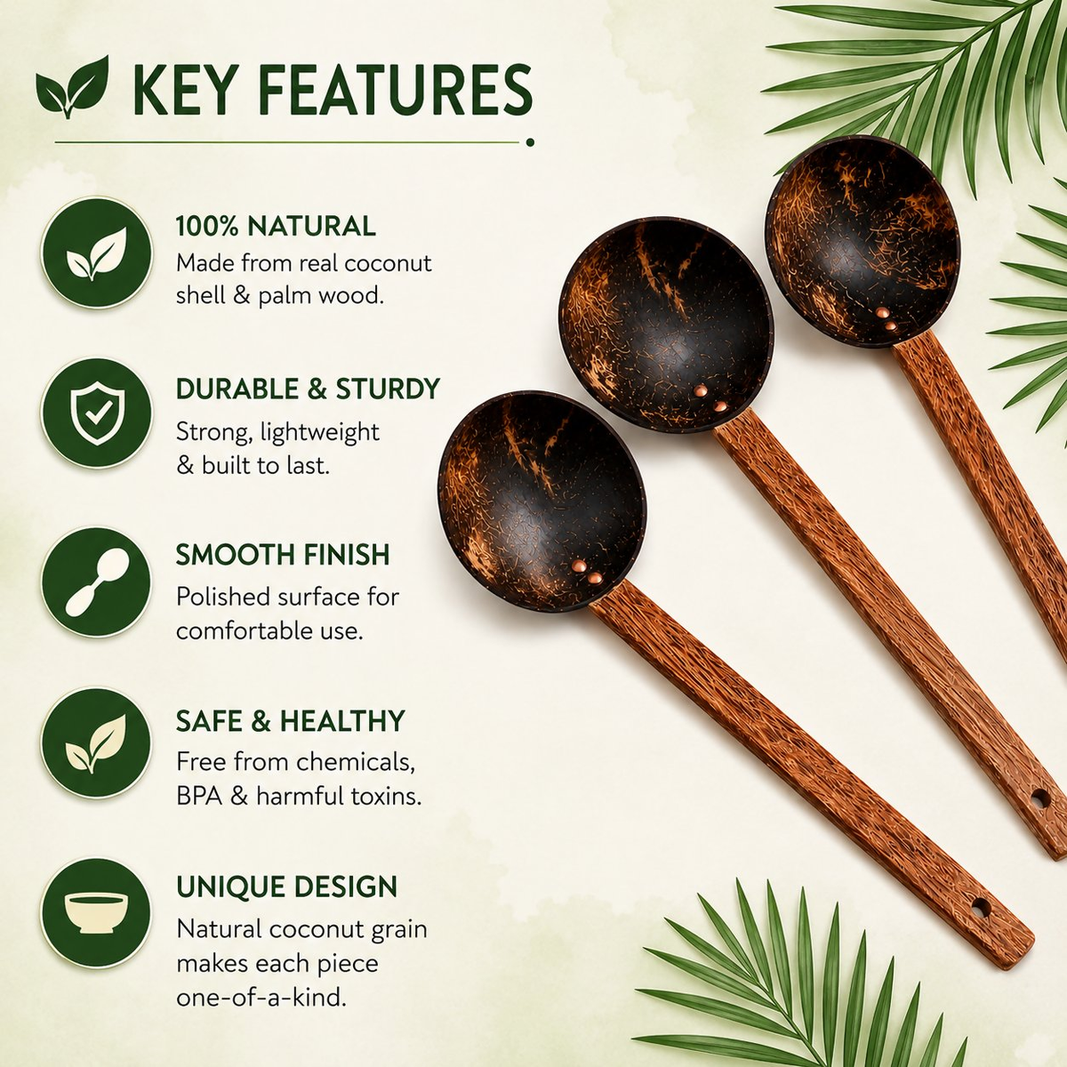 Image 3 of Thenga Coconut Shell Ladles/Spoon Set