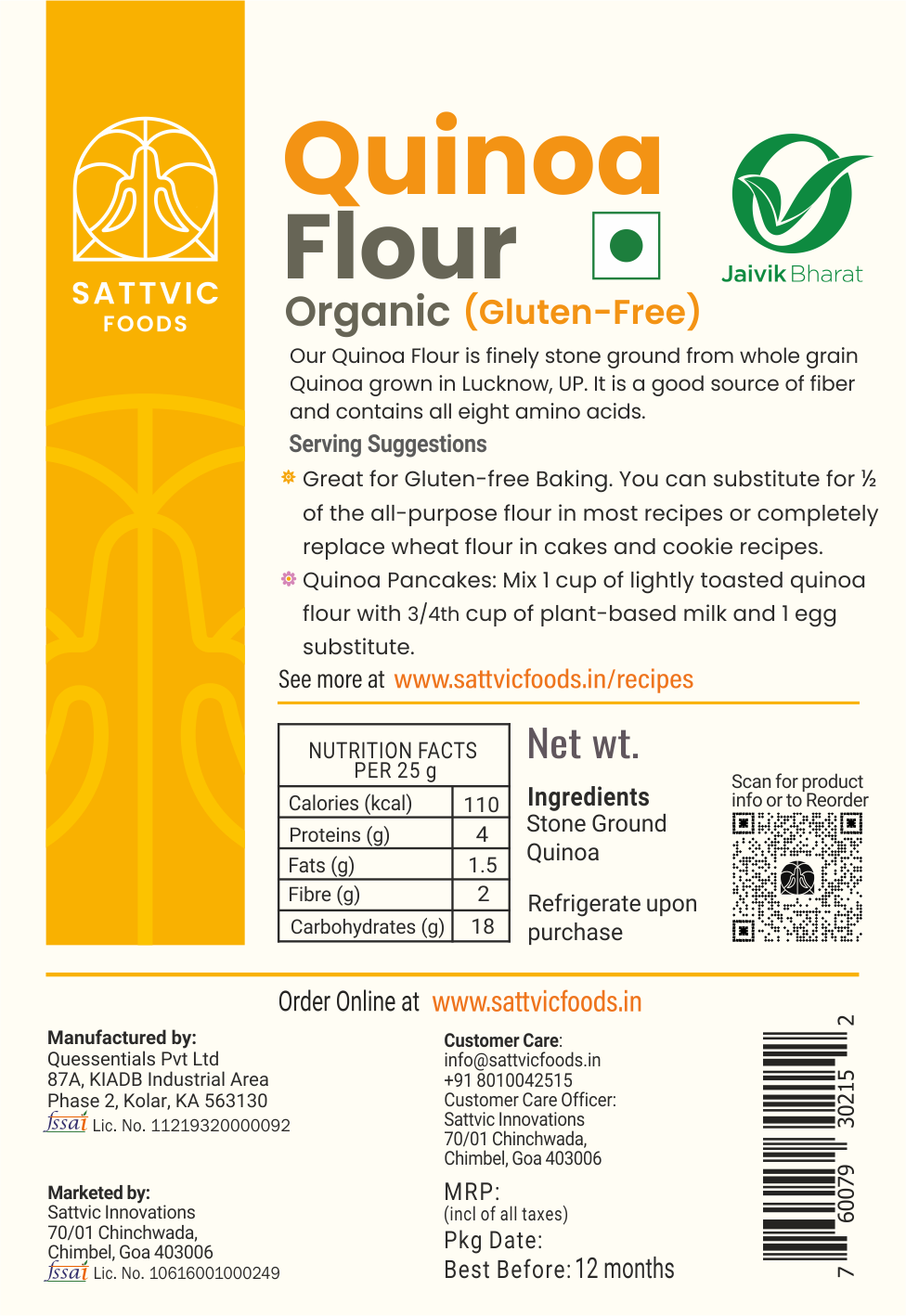 Image 6 of Sattvic Foods Quinoa Flour | Certified Organic & Gluten-free