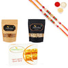 Image 1 of Combo for the product Ghasitaram Almonds,Cashews and Besan Barfi With Pearl Beads Rakhi