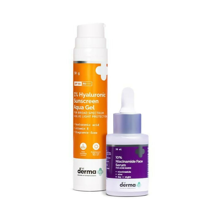 Image 1 of The Derma Co Filter-Free Skin (1% Hyaluronic Sunscreen Aqua Gel + 10% Niacinamide Acid Face Serum)