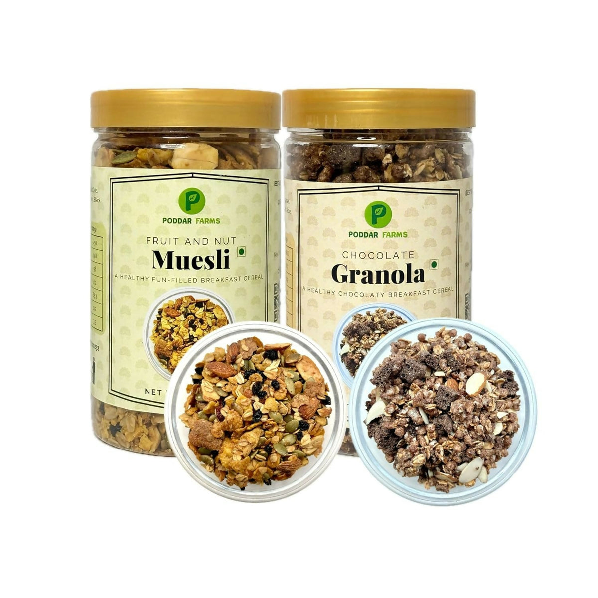 Image 1 of combo for the product Poddar Farms Fruit and Nut Muesli & Chocolate Granola Combo
