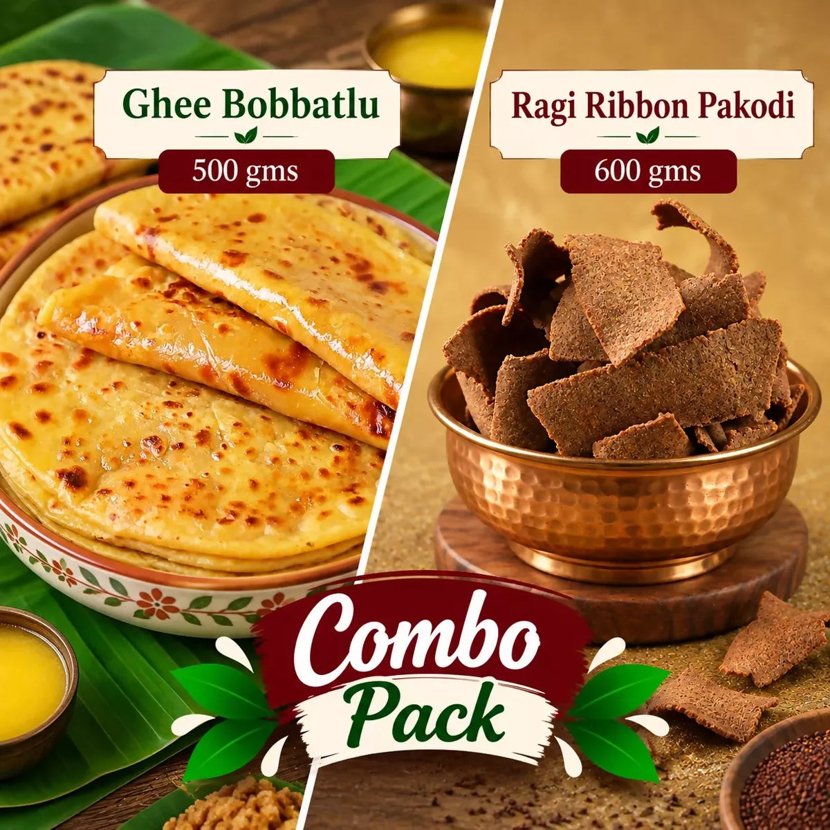 Image 2 of Tenali Ruchulu - Ghee Bobbatlu + Ragi Ribbon Pakodi