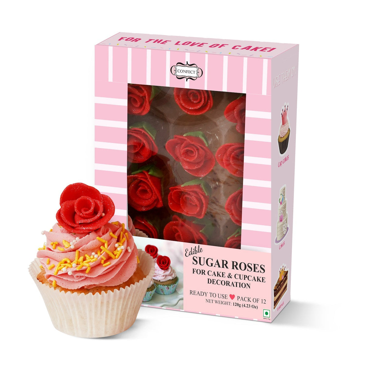 Image 1 of 120 gm for the product Confect Sugar Roses for Cake & Cupcake Decoration Red