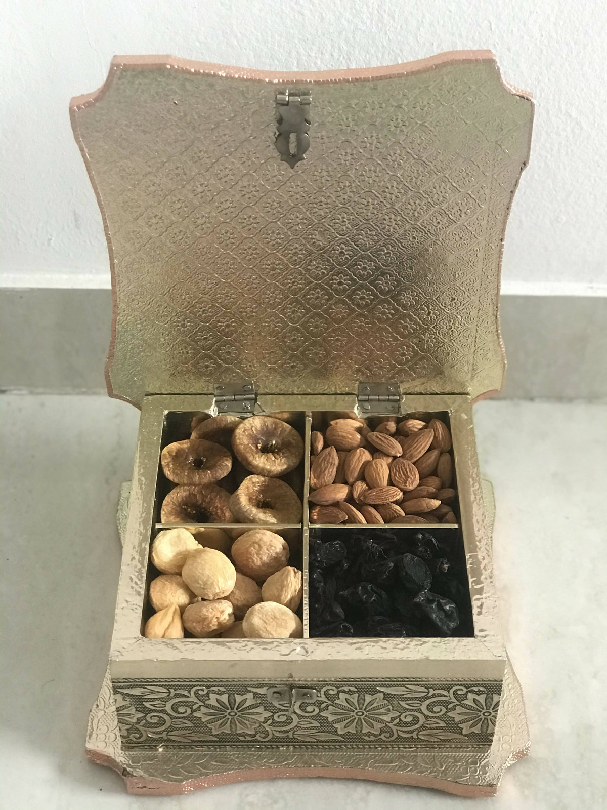 Image 1 of Gift Box for the product SK Mithaii | Assorted Meenakari Design Dry Fruit Box | Almonds | Apricots | Figs | Black Resins