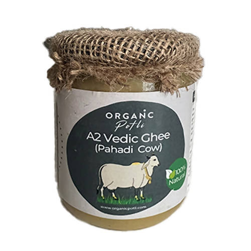 Image 1 of 500 ml / Pack of 1 for the product Organic Potli A2 Vedic Ghee Pahadi Cow |  A2 Gir Cow Organic A2 Ghee Vedic Bilona Method Grassfed Cultured Traditional Curd Bilona Ghee, Glass Bottle