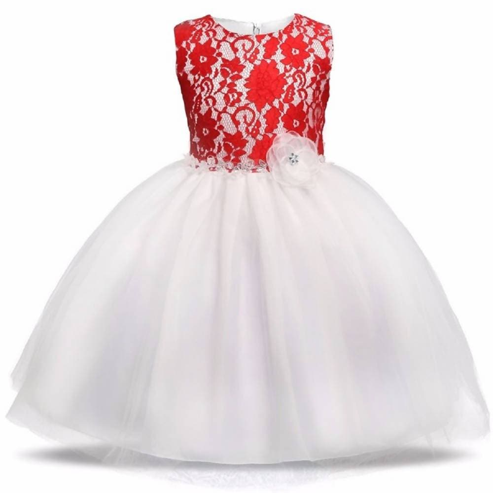 Image 1 of 1 - 2 Years for the product Asmaani Baby Girl White and Red  Maxi Full Length Frock (AS-DRESS-22051)
