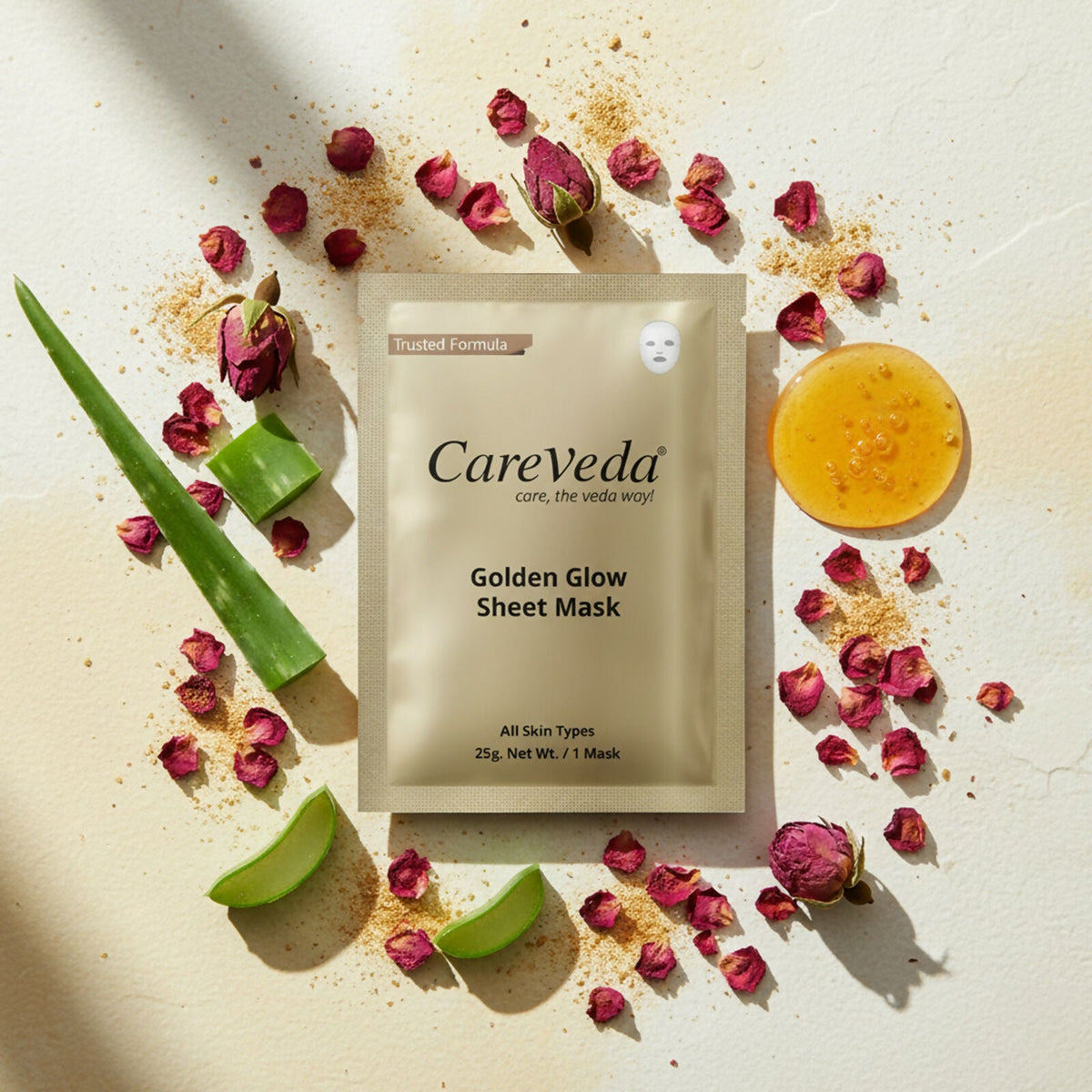 Image 3 of CareVeda Golden Glow Sheet Mask Suitable For All Skin Types
