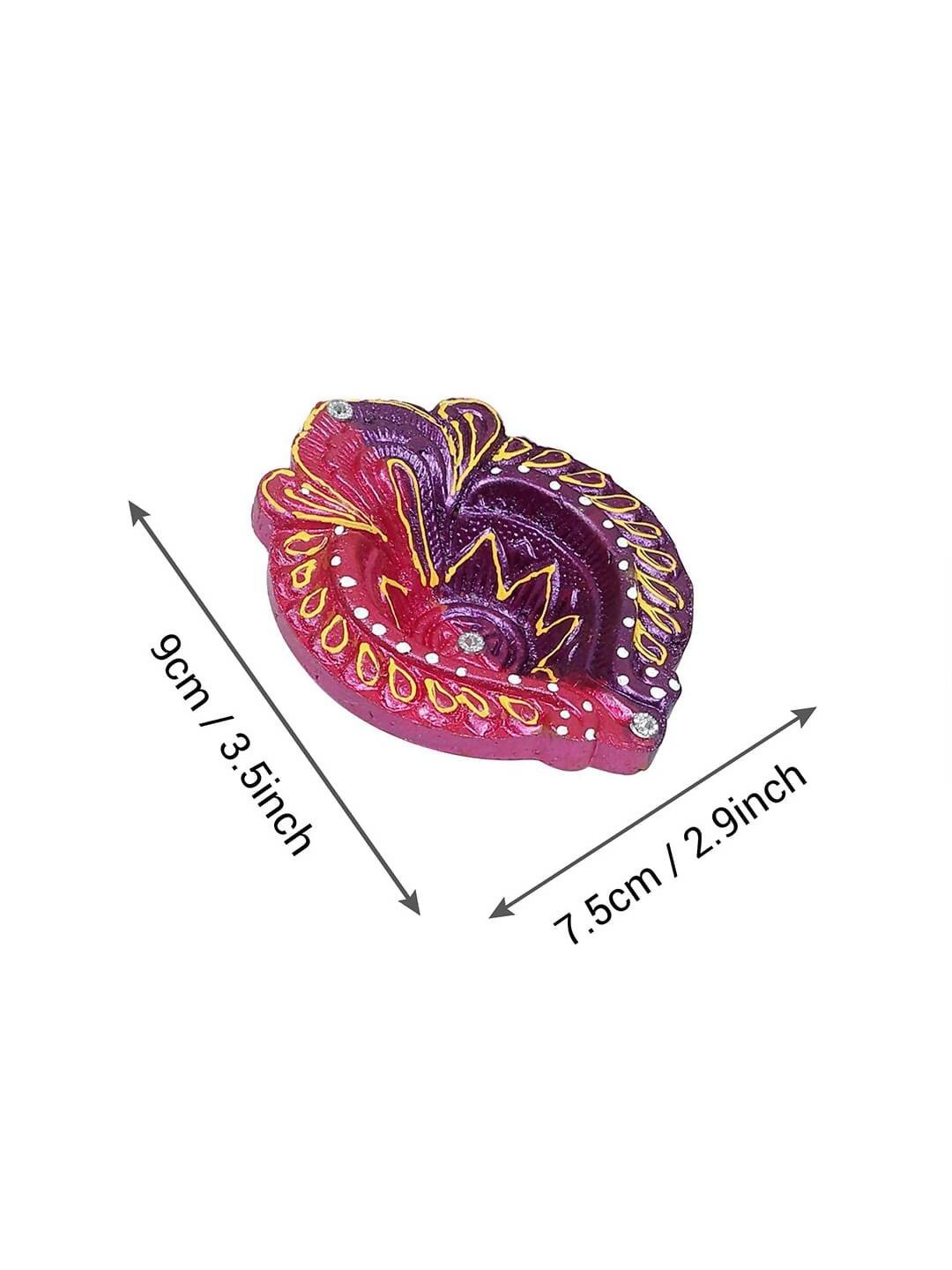Image 3 of Tied Ribbons Set of 4 Red & Violet Textured Terracotta Diyas