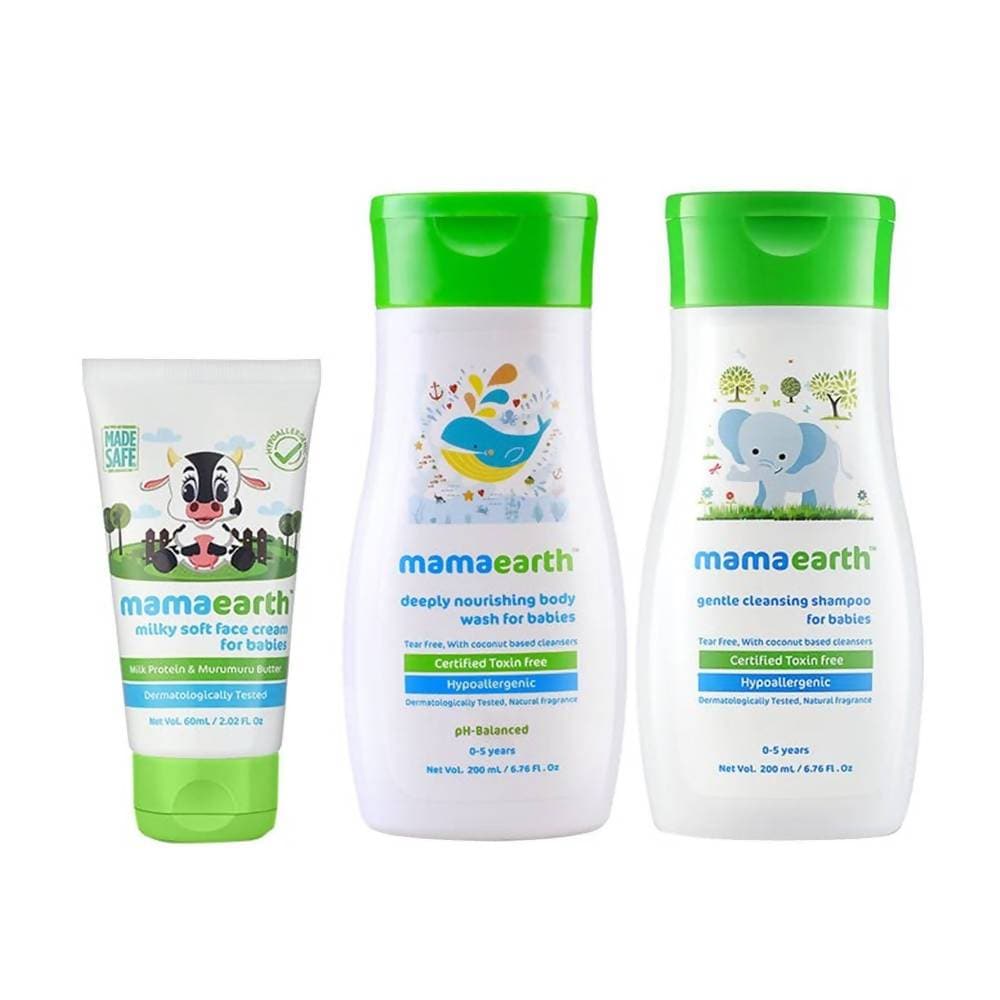 Image 1 of Mamaearth Gentle Cleansing Shampoo And Deeply Nourishing Body Wash And Milky Soft Face Cream For Kids