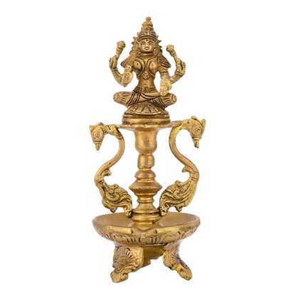 Image 1 of Default Title for the product CraftVatika Brass Antique Laxmi Diya Oil Lamp Statue Lakshmi Peacock Puja Dia Table Diya Brass Table Diya