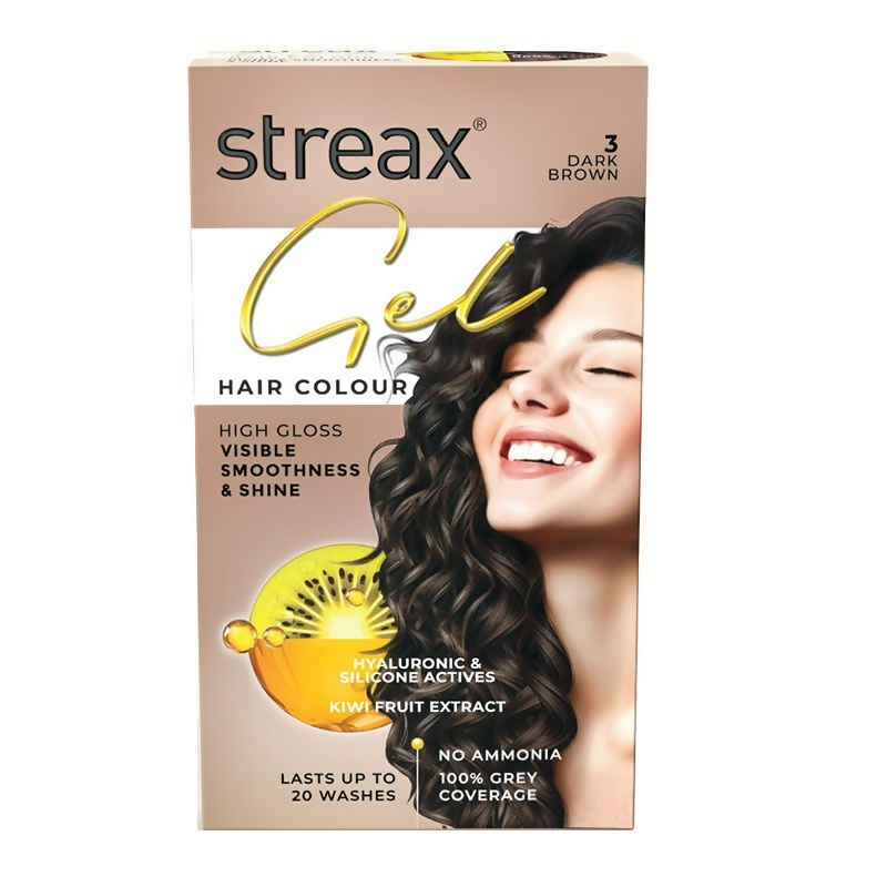 Image 1 of Streax Gel No Ammonia 100% Grey Coverage Hair Color - Dark Brown 3