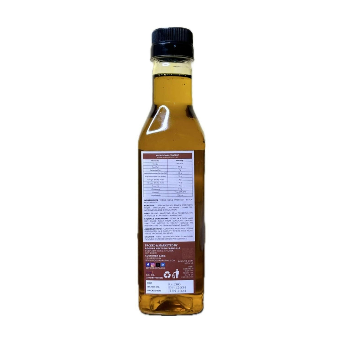 Image 2 of Poddar Farms Wood Pressed Black Mustard Oil