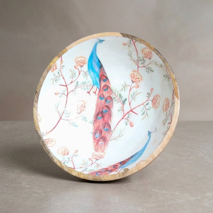 Image 1 of Default Title for the product Sattvya Gifting Peacock and Floral Design Wooden Round Bowl