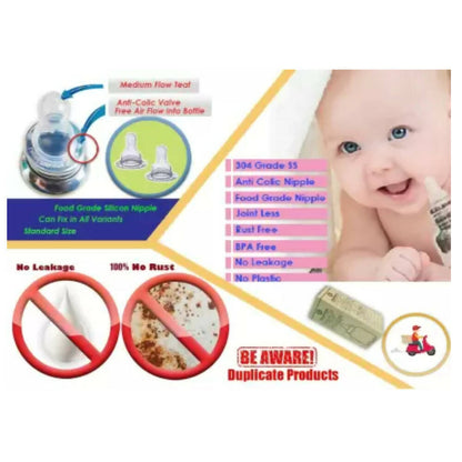 Image 4 of Goodmunchkins Stainless Steel Feeding Rustfree Bottle with 2 Anti Colic Silicone Nipple For Kids 150 ml