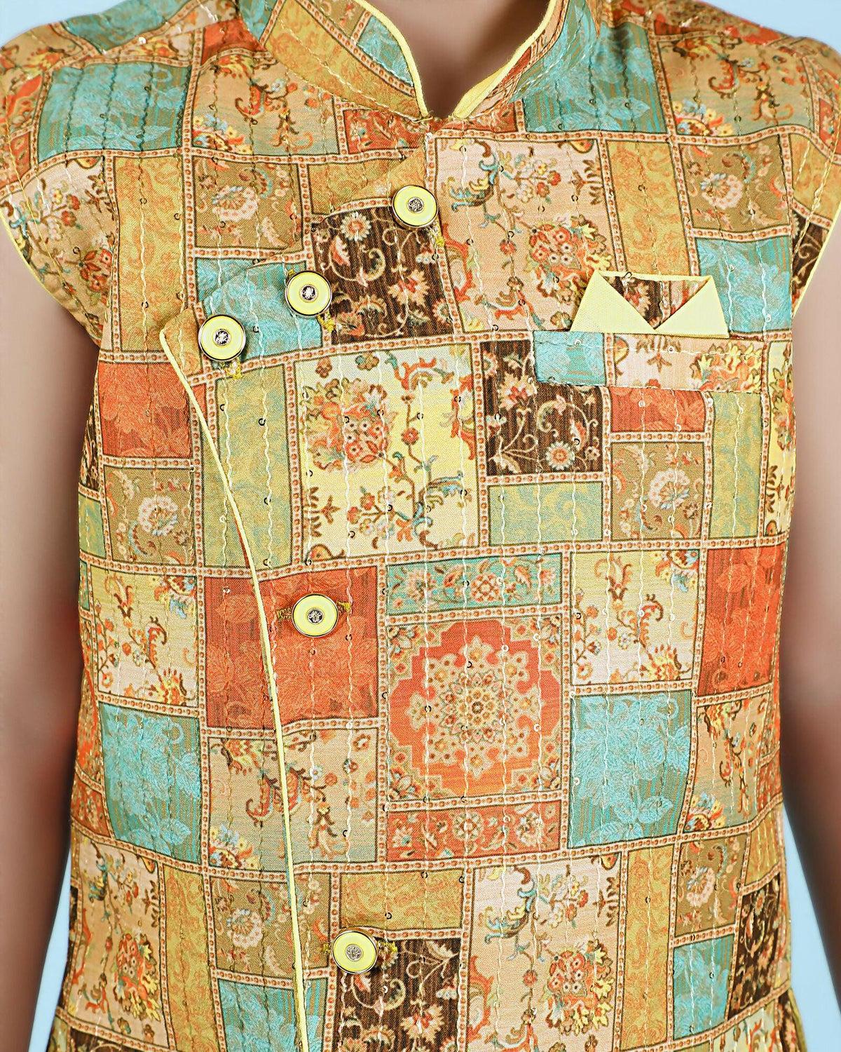 Image 7 of Joban Fashion Kids Island Cotton Sleeveless printed Kurta and Solid Dhoti - Yellow