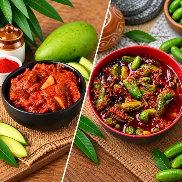 Image 1 of combo for the product Tenali Ruchulu Pickles Combo: Mango Pickle + Dondakaya Avakaya Pickle