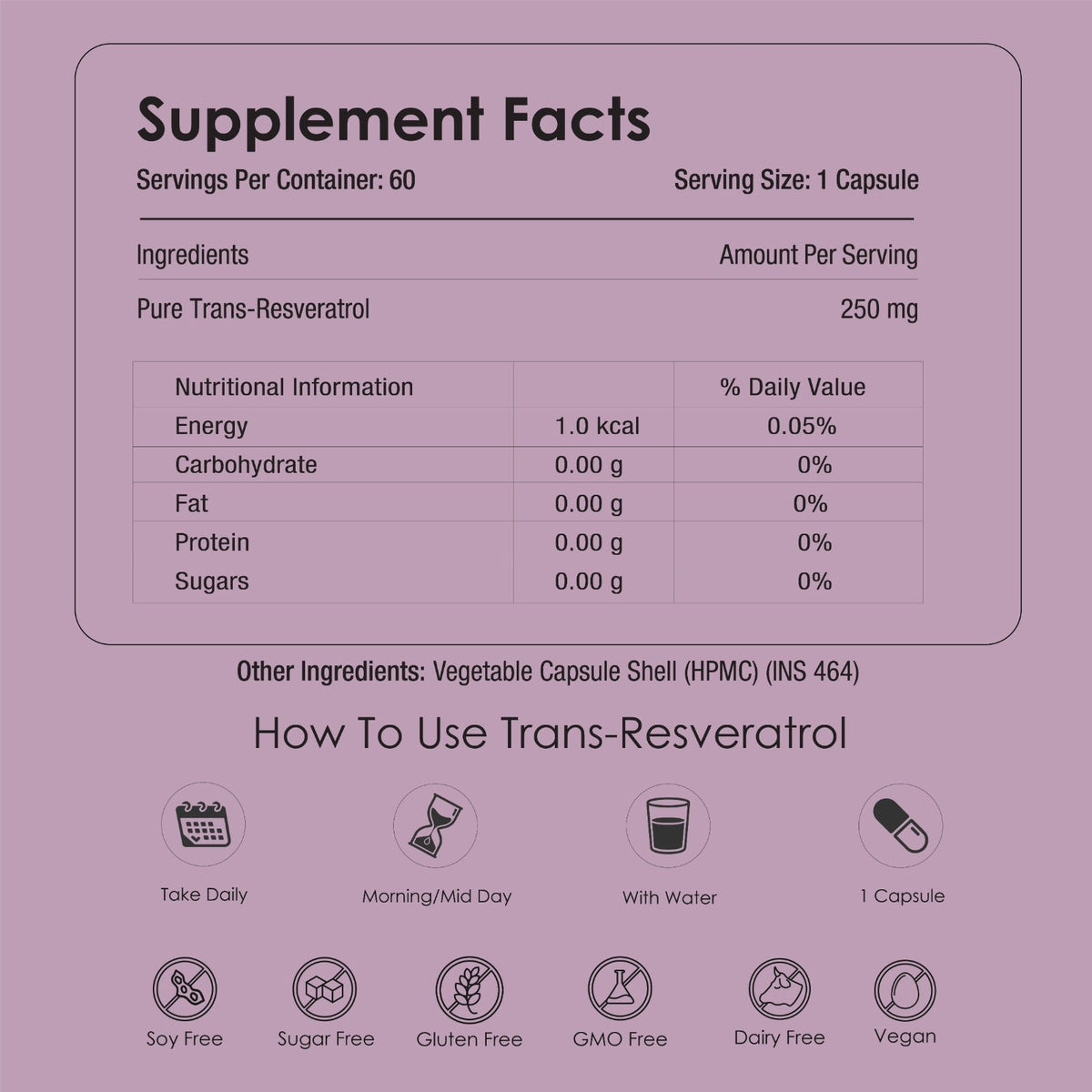 Image 4 of GATACA Pure Trans-Resveratrol - 250 mg Capsules for More Repair, Better Heart, More Life