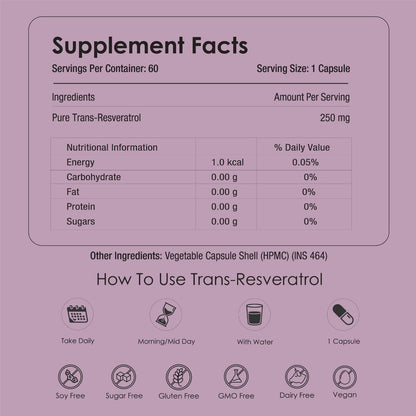 Image 4 of GATACA Pure Trans-Resveratrol - 250 mg Capsules for More Repair, Better Heart, More Life