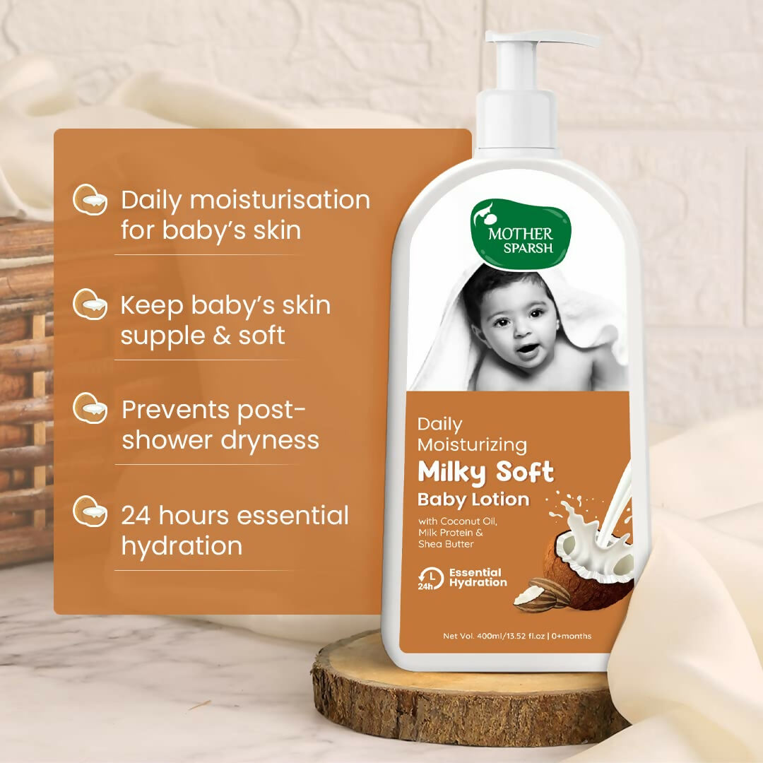 Image 3 of Mother Sparsh Milky Soft Baby Lotion With Milk Protein, Coconut Oil & Shea Butter For 24Hrs Moisturization