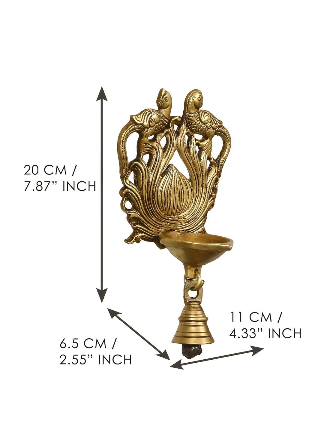 Image 4 of eCraftIndia Gold-Toned Handcrafted Antique Finish Diya with Bells Decorative Wall Hanging Showpiece