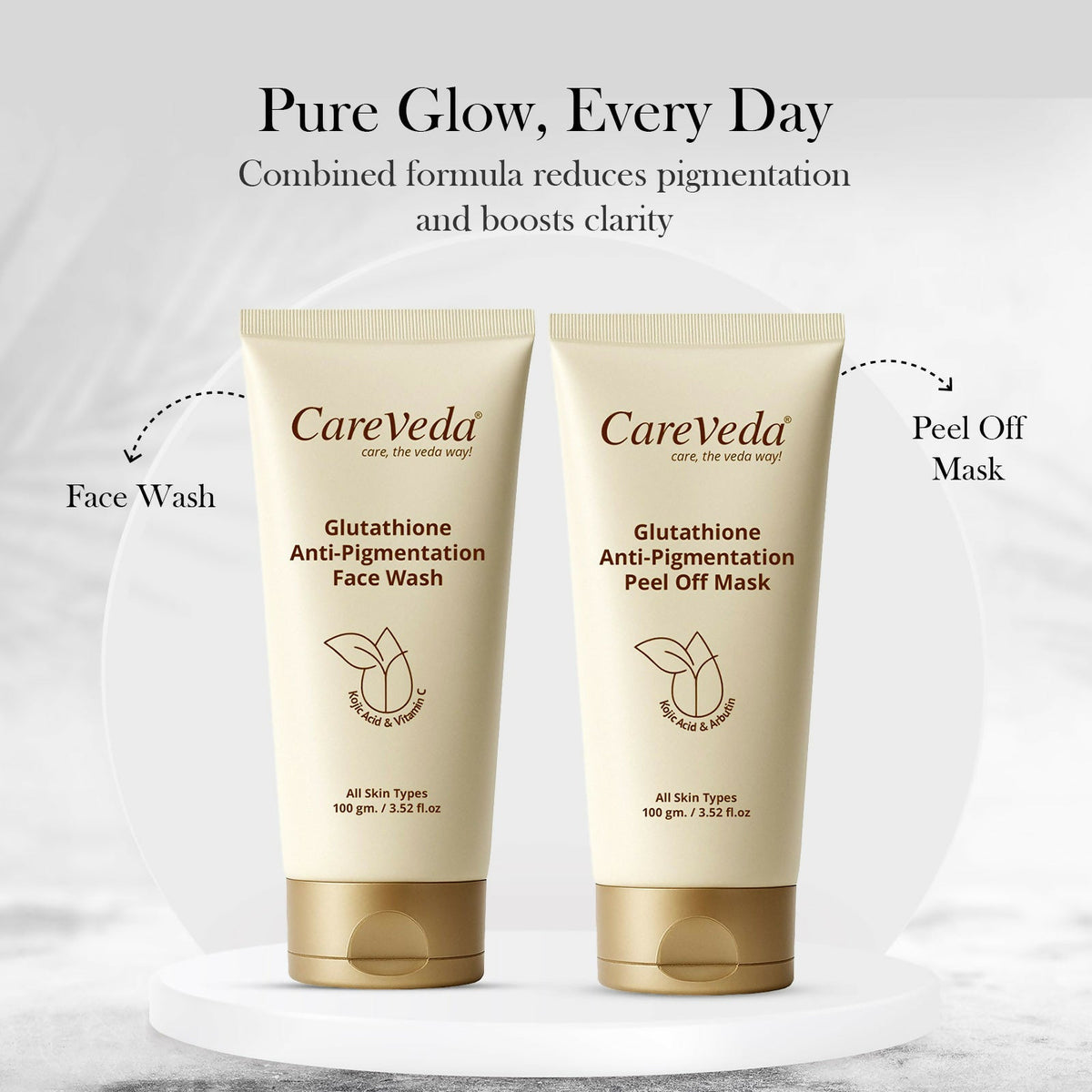 Image 3 of CareVeda Glutathione Skin Care Set of 2 | Face Wash & Peel-Off Mask for Bright, Even-Toned Skin | Anti-Pigmentation & Glow Boost | For Men & Women