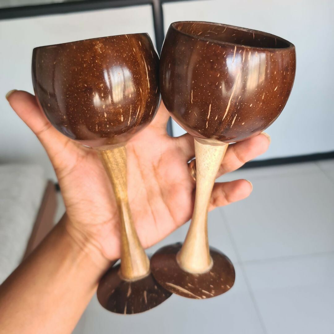 Image 3 of Thenga Coconut Shell & Wooden Wine Glasses