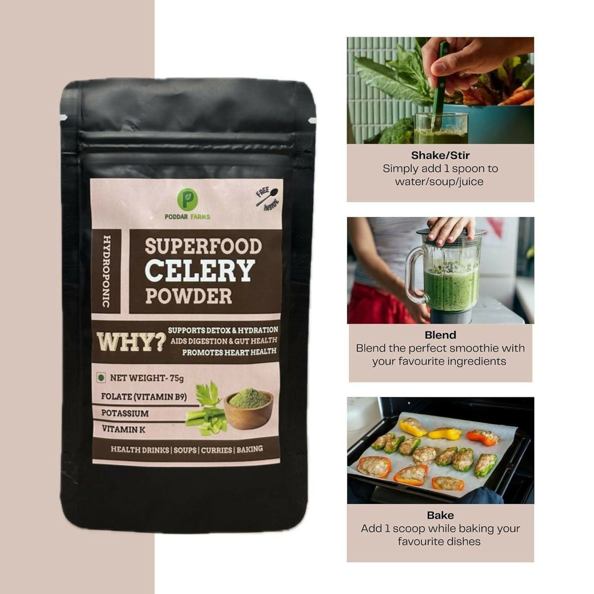 Image 2 of Poddar Farms Premium Celery Powder, Green Superfood