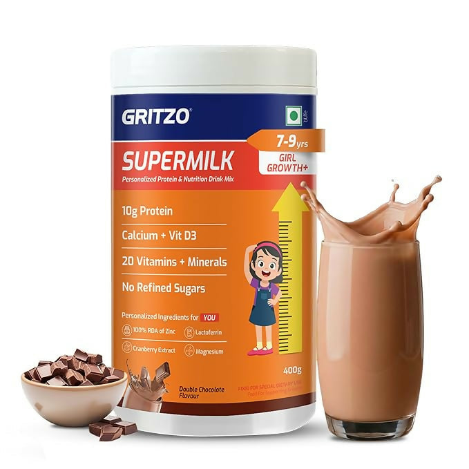 Image 1 of 400 gm for the product Gritzo SuperMilk Growth+ (7-9y Girl), Double Chocolate