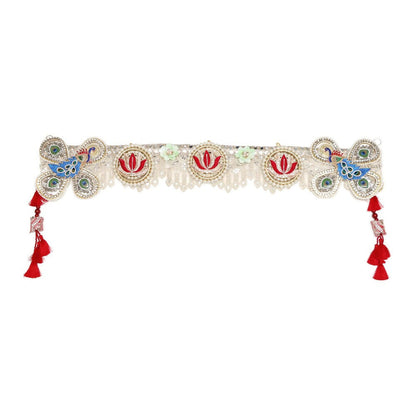 Image 6 of Renu's Creation Peacock & Lotus Embroidered Toran with Red Tassels