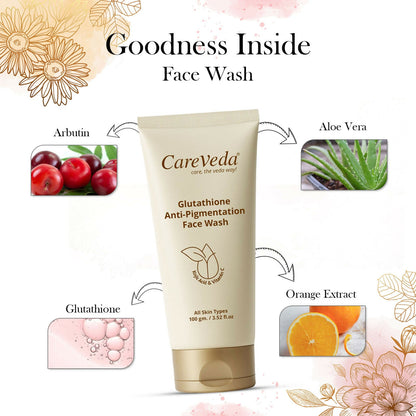Image 6 of CareVeda Glutathione Skin Care Set of 3 | Face Wash & Peel off Mask, Face Serum for Bright, Even-Toned Skin | Anti-Pigmentation & Glow Boost | For Men & Women