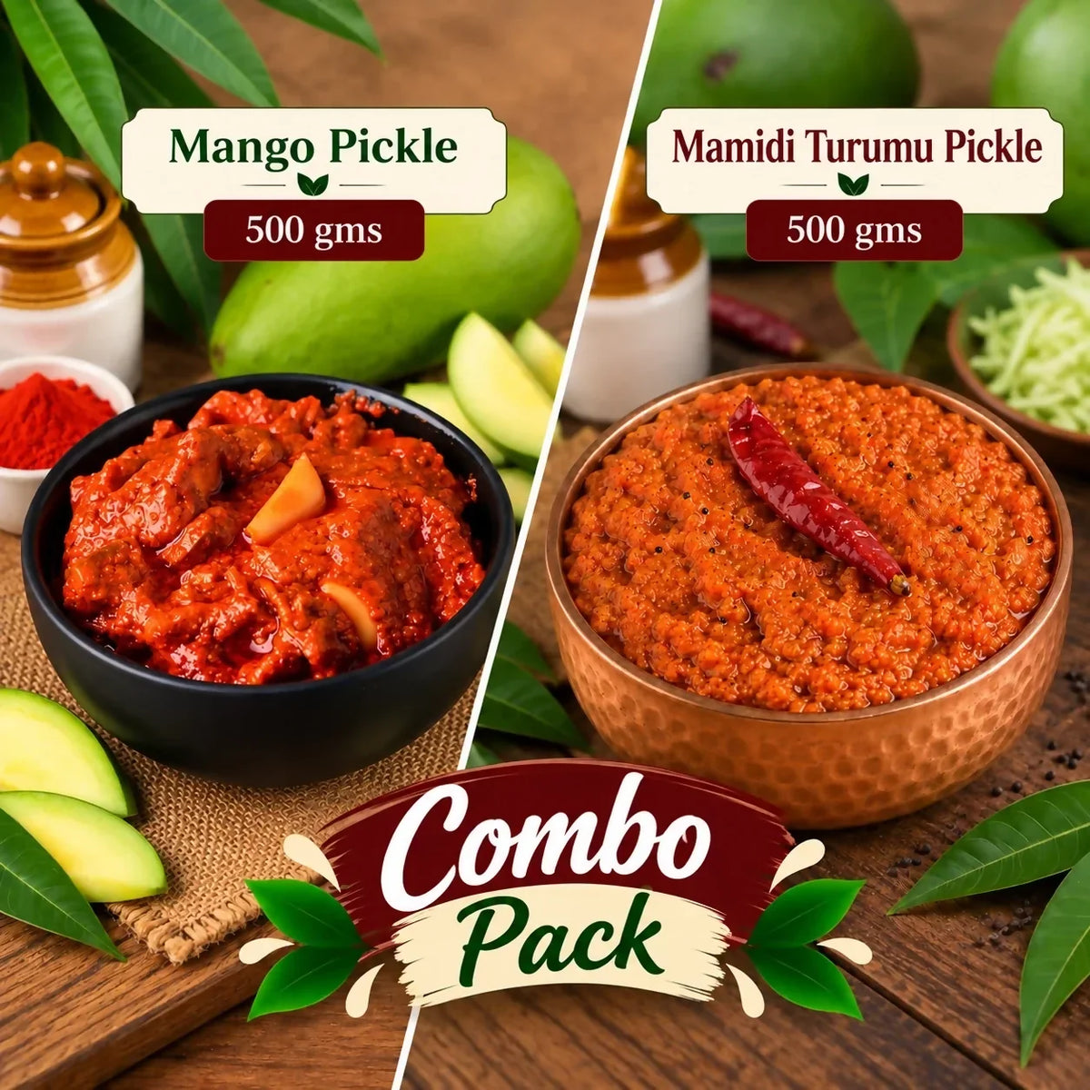 Image 2 of Tenali Ruchulu Pickles Combo: Mango Pickle + Mamidi Turumu Pickle