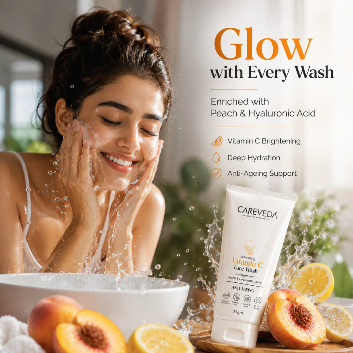 Image 2 of CareVeda Refreshing Vitamin C Face Wash with Peach & Hyaluronic Acid