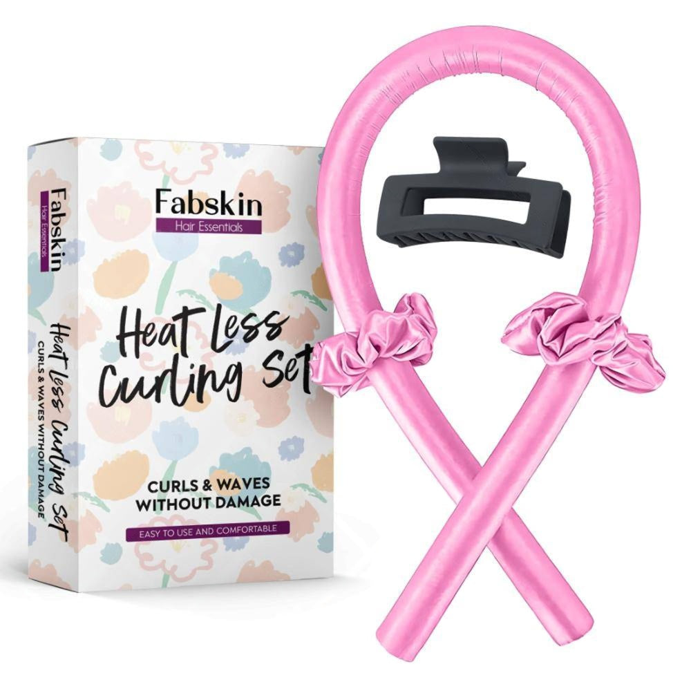 Image 1 of 1 Pc / Pack of 1 for the product Fabskin Heatless Hair Curler Set With Hair Curling Rod, Scrunchies & Claw Clip - Pink