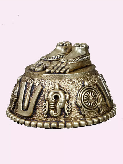 Image 3 of Ishwar Arts 2" Small Superfine Brass Goddess Lakshmi Charan with Vaishnava Symbols
