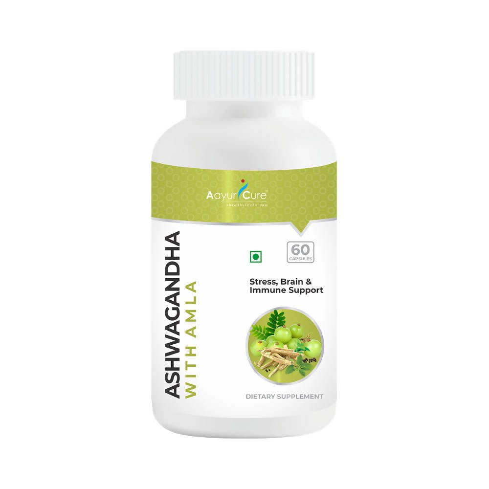 Image 1 of 60 caps for the product Aayur Cure Ashwagandha With Amla Capsules