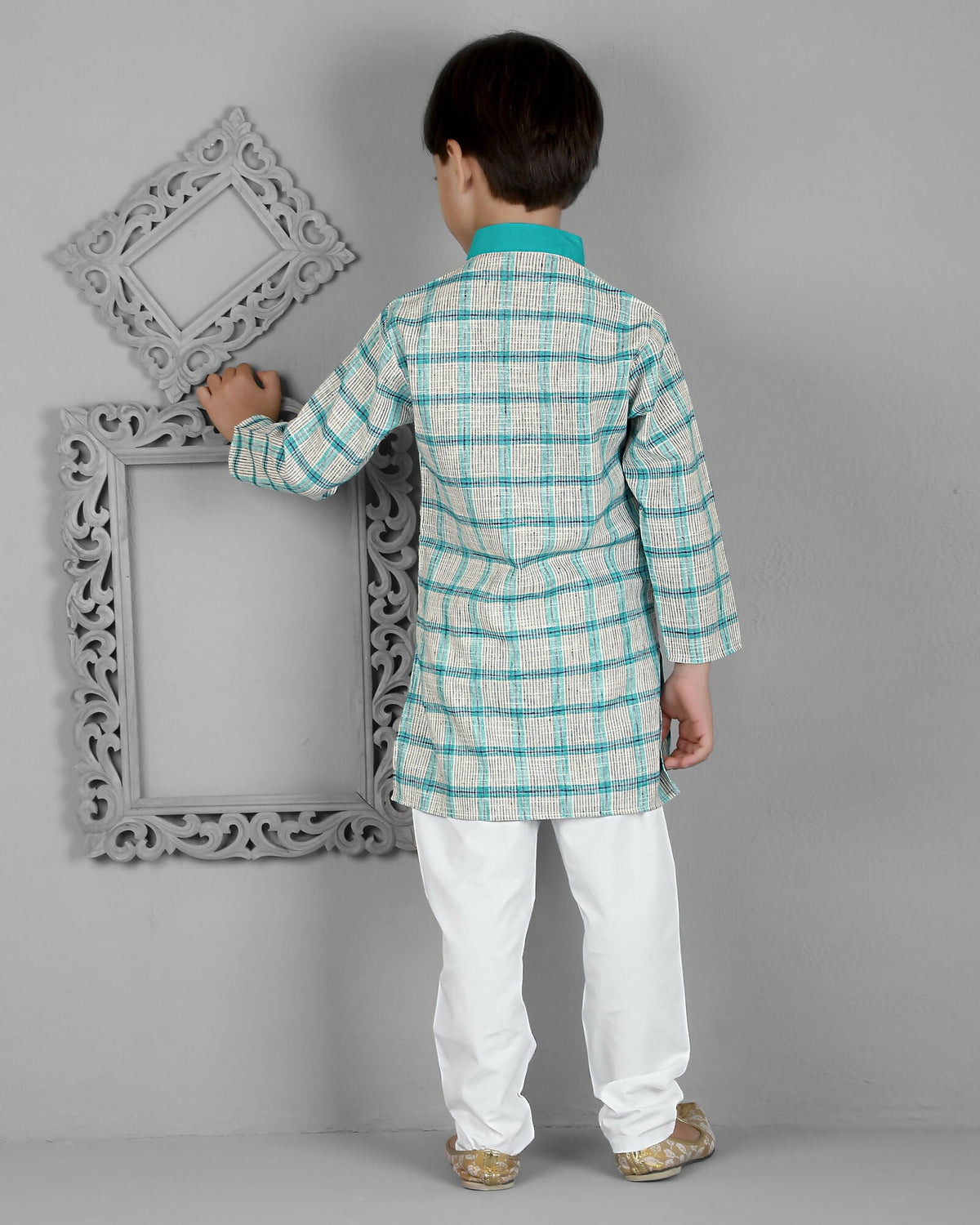 Image 2 of Joban Fashion Kids Island Cotton Full Sleeves Striped Kurta and Pyjama- Teal Blue