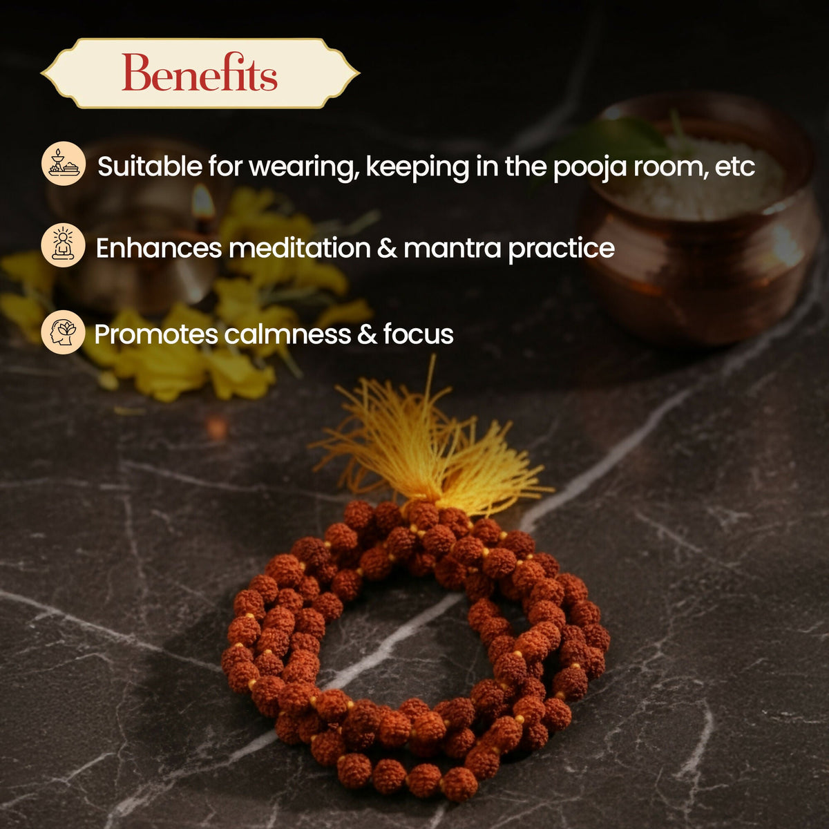 Image 2 of Pujashree Rudraksh Mala Small 8mm – Sacred Prayer Beads for Meditation, Chanting & Spiritual Wear