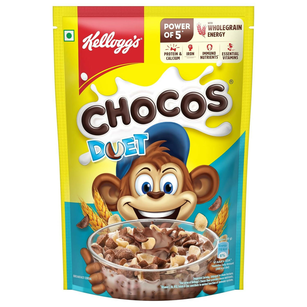 Image 1 of Kellogg's Multigrain Chocos Duet, Breakfast Cereal for Kids, Source of Calcium, High in Protein, with 10 Essential Vitamins & Minerals