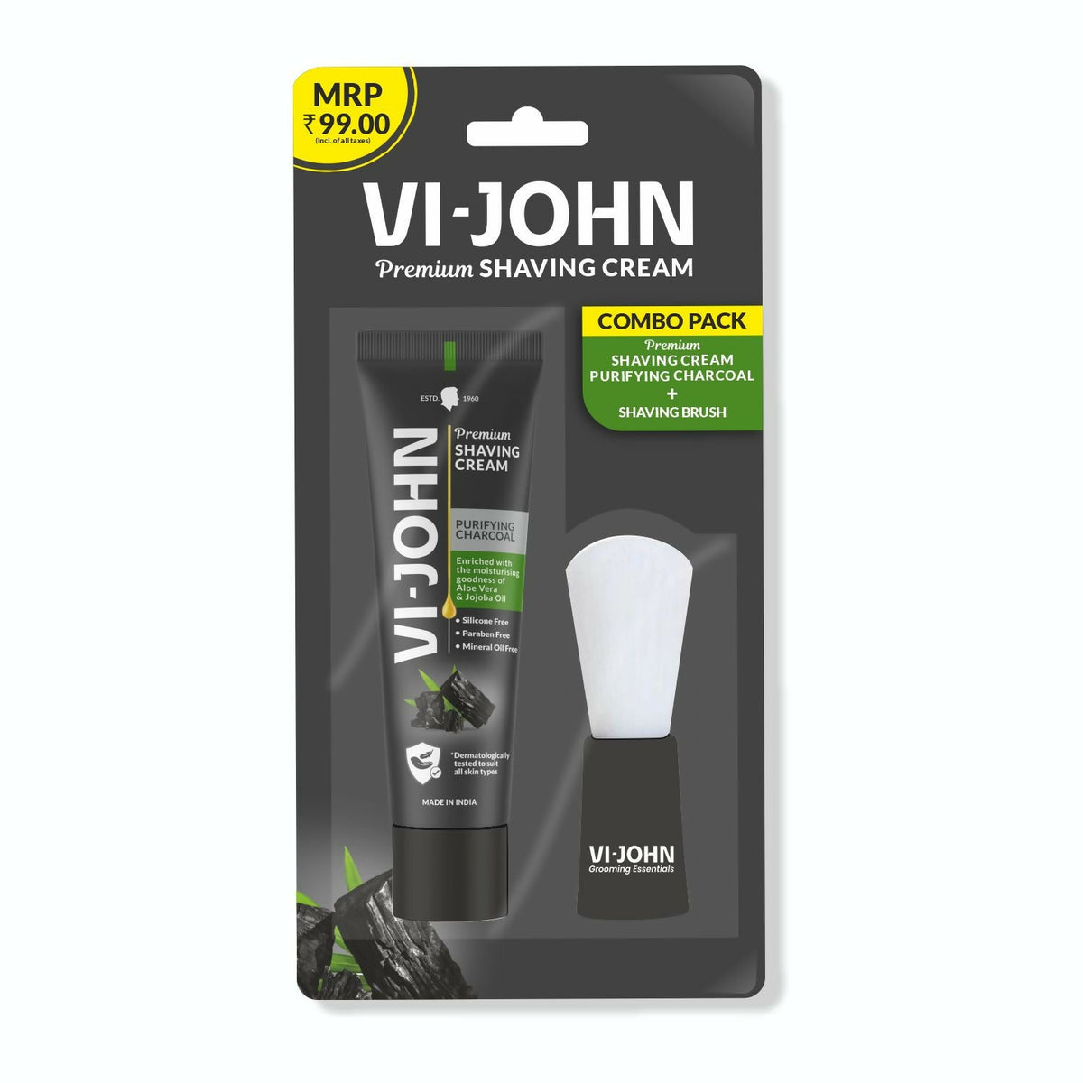 Image 1 of VI-JOHN Dermatologically Tested Premium Claming Aqua Shaving With Shaving Brush Cream Enriched with Aloevera & Almond Oil free From Silicone, Paraben & Mineral Oil