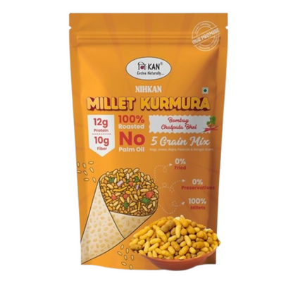 Image 1 of 70 gm / Pack of 1 for the product NIHKAN Roasted Ragi Jowar Bajra Kurmura Puffs Mix - Bombay Chatapata Bhel
