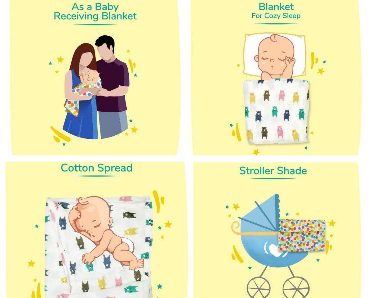 Image 6 of Kindermum Organic Cotton Muslin Swaddle Blanket 100 Cm X 100 Cm - Set Of 2 - Pista And Lemon