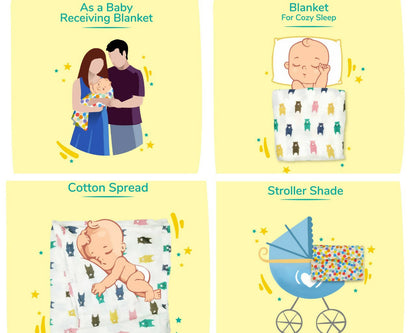 Image 6 of Kindermum Organic Cotton Muslin Swaddle Blanket 100 Cm X 100 Cm - Set Of 2 - Pista And Lemon