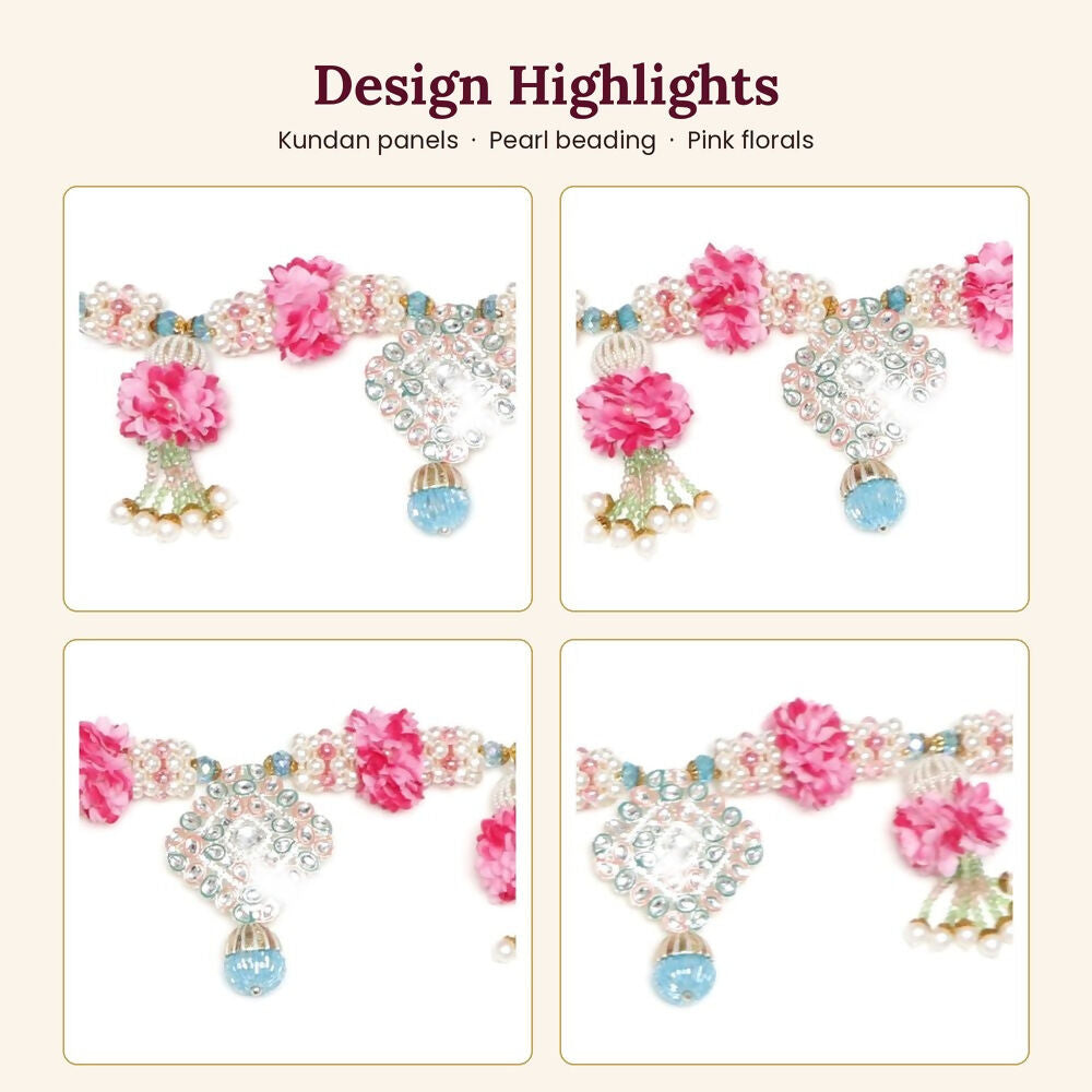 Image 3 of Renu's Creation Pink & Aqua Kundan Pearl Toran
