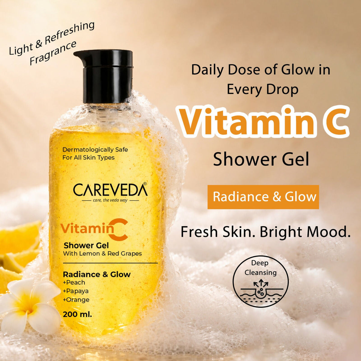 Image 2 of CareVeda Vitamin C Shower Gel With Lemon & Red Grapes, Brightening Body Wash