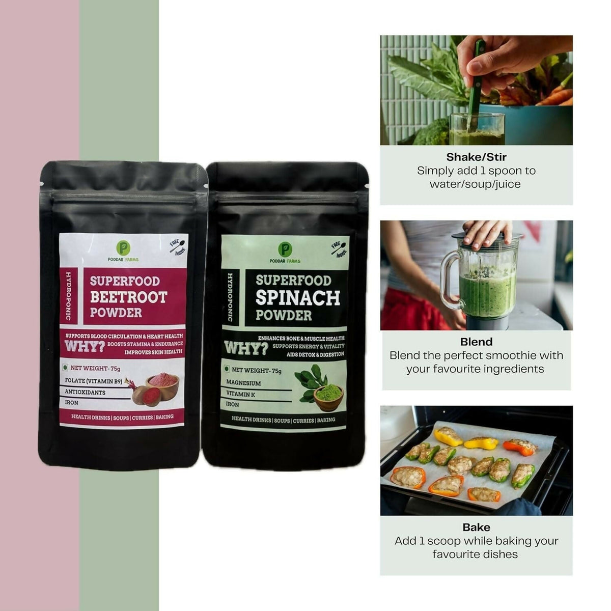Image 2 of Poddar Farms Premium Beetroot Powder and Spinach Powder Combo