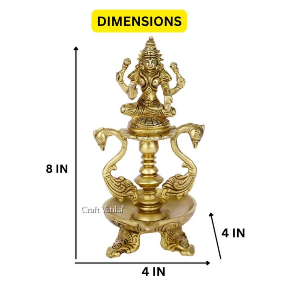 Image 5 of CraftVatika Brass Antique Laxmi Diya Oil Lamp Statue Lakshmi Peacock Puja Dia Table Diya Brass Table Diya