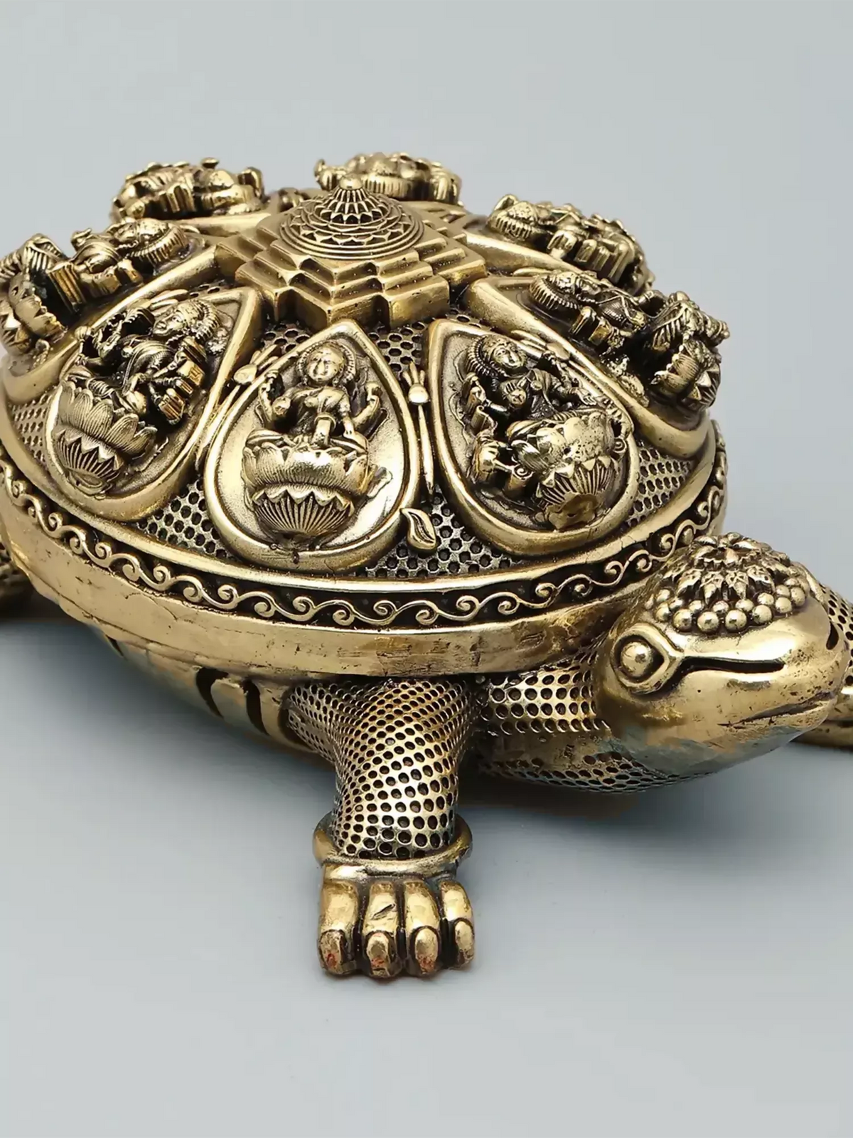 Image 3 of Ishwar Arts 6" Vastu Small Tortoise with Ashtalakshmi and Yantra on Top Superfine Brass Statue